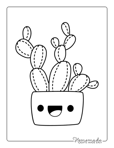 Kawaii Coloring Pages Cute Smiling Plant Pot With Cactus Hair