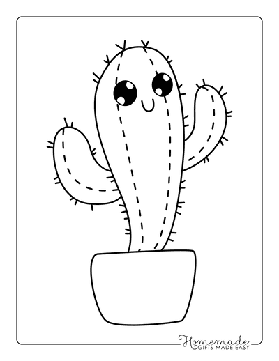 Kawaii Coloring Pages Cute Spikey Cactus Smiling