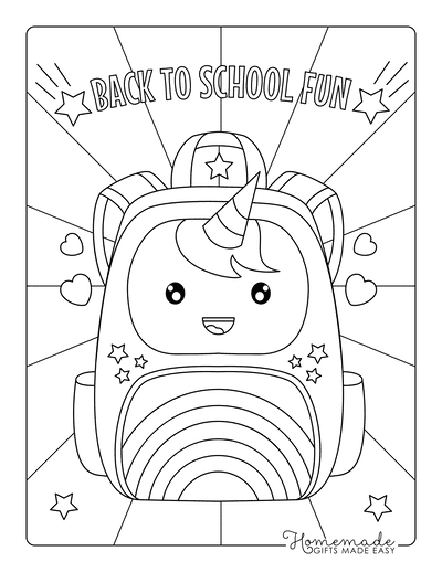 Kawaii Coloring Pages Cute Unicorn Backpack School Bag