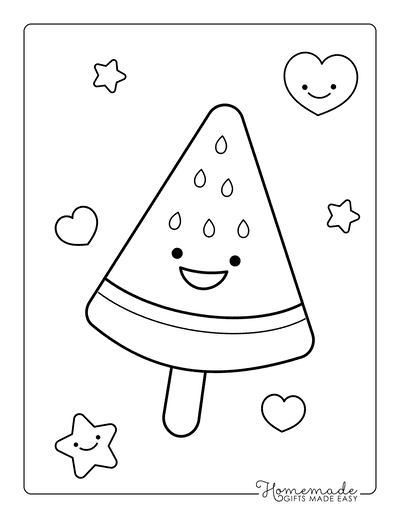 Kawaii Coloring Pages Cute Watermelon Popsicle Hearts Stars