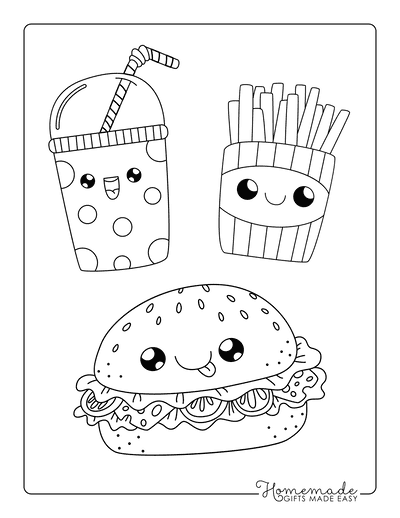 Kawaii Coloring Pages Hamburger Soda Fries