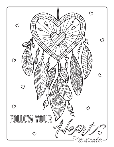 Love Coloring Pages Heart Dream Catcher Follow Your Heart