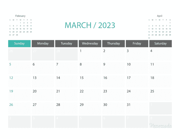 March Calendar 2023 Printable Corporate Landscape