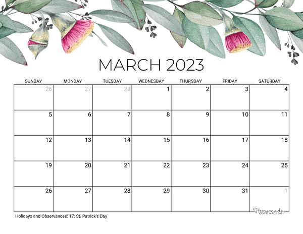 March 2023 & 2024 Calendar | Free Printable with Holidays