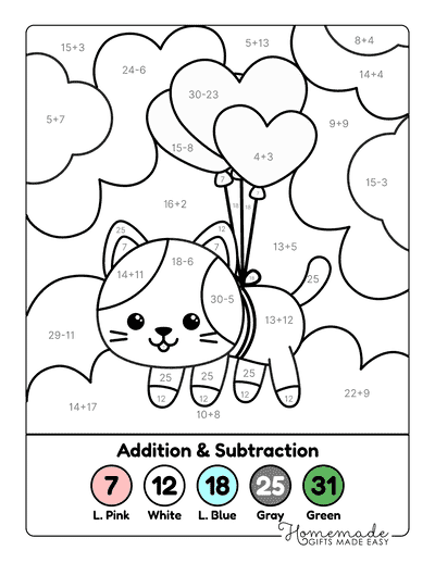 Math Coloring Pages Adorable Flying Kitten Addition and Subtraction
