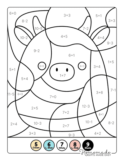 Math Coloring Pages Easy Cute Cow Color by Number Math