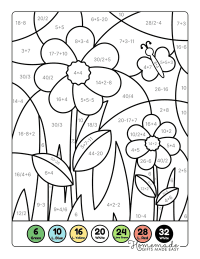 Math Coloring Pages Pretty Flowers and Butterfly