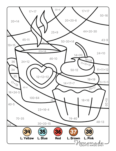 Math Coloring Pages Tasty Coffee and Cupcake Math Color by Number