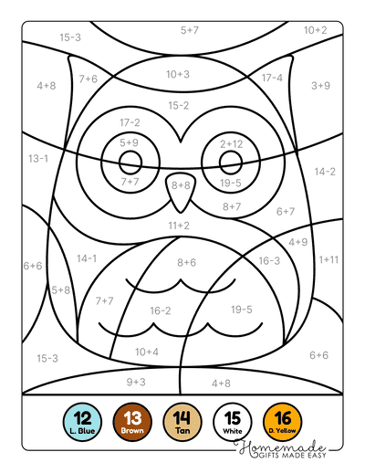 Math Coloring Pages Wise Owl Simple Math Color by Number Worksheet