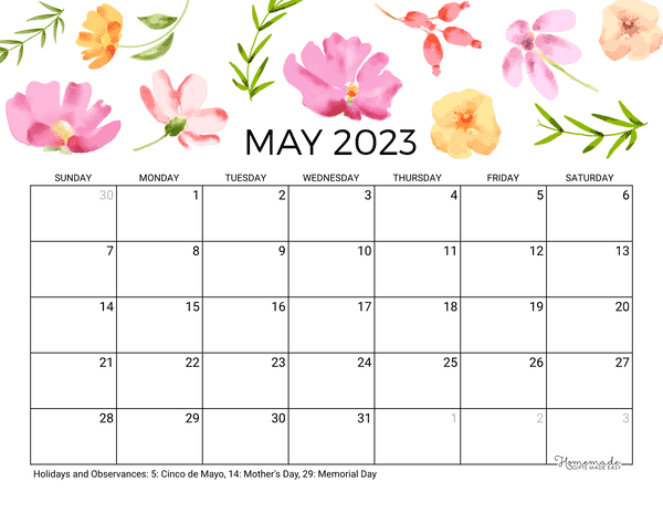 May 2023 & 2024 Calendar | Free Printable with Holidays May 2023 & 2024 Calendar | Free Printable with Holidays
