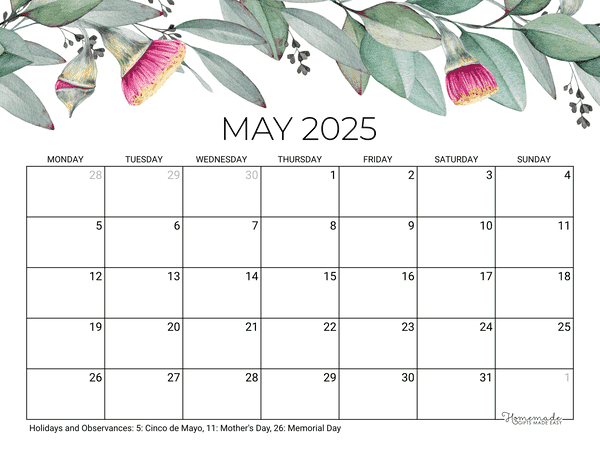 May 2024 & 2025 calendar | free printable with holidays
