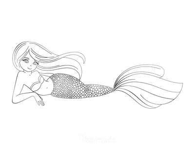 Mermaid Coloring Page Laying on Side
