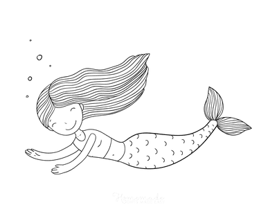 Mermaid Coloring Page Mermaid Swimming Bubbles