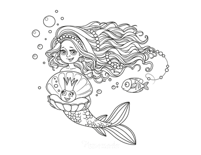 Mermaid Coloring Page With Pearls