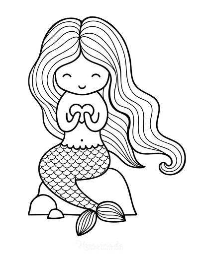 Mermaid Coloring Pages Cartoon Mermaid on Rock