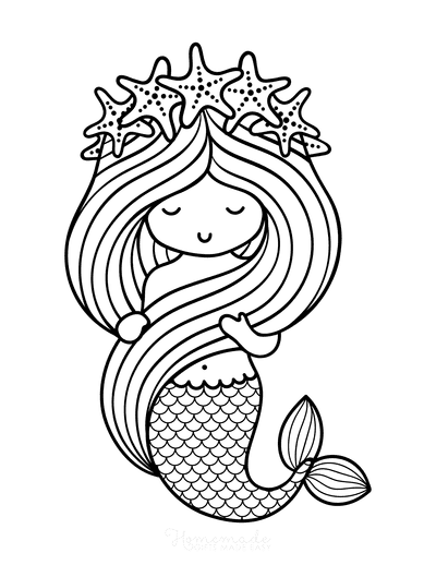 Mermaid Coloring Pages Cartoon Mermaid With Starfish Crown