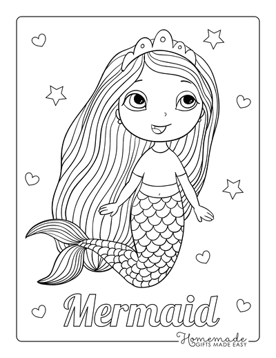 Mermaid Coloring Pages Cute Child Mermaid