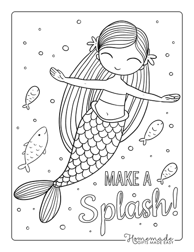 Mermaid Coloring Pages Cute Mermaid Floating Fish