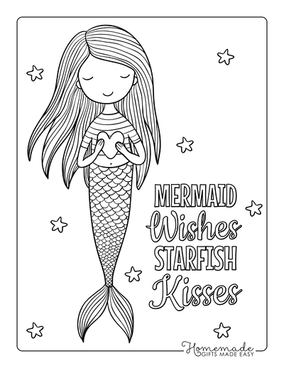 Mermaid Coloring Pages Cute Mermaid Holding Heart