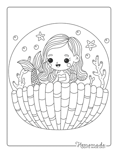 Mermaid Coloring Pages Cute Mermaid in Clamshell Bubble