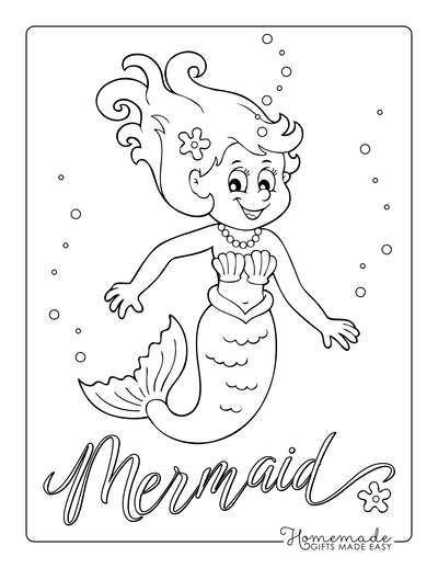 Mermaid Coloring Pages Cute Mermaid Shell Bikini