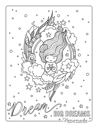Mermaid Coloring Pages Cute Mermaid With Starfish and Flowing Hair