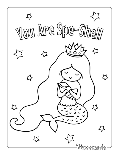 Mermaid Coloring Pages Easy With Conch Shell