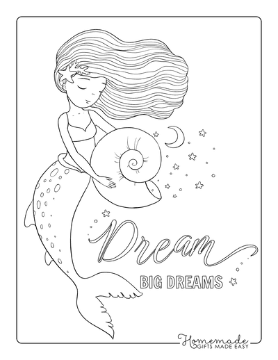 Mermaid Coloring Pages Flowing Hair Star Fish