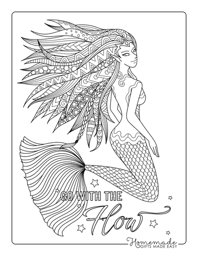 Mermaid Coloring Pages Intricate Pattern for Adults