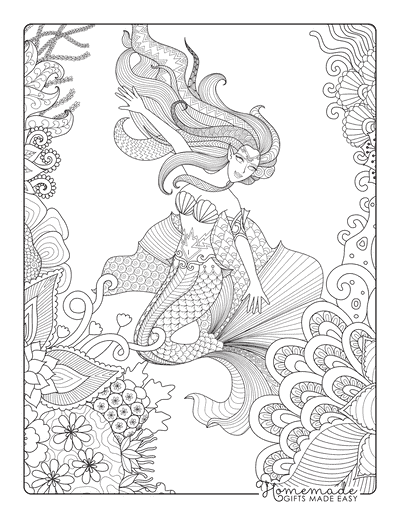 Mermaid Coloring Pages Intricate Zentangle Mermaid for Adults