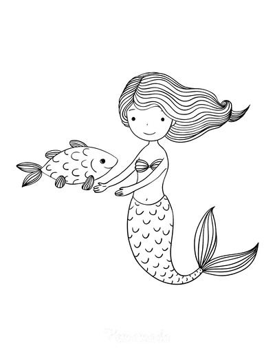 Mermaid Coloring Pages Mermaid Swimming With Fish
