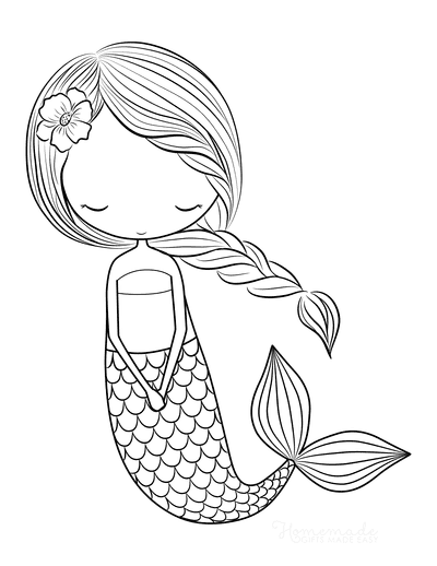 Mermaid Coloring Pages Plaited Hair Flower