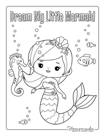 Mermaid Coloring Pages Seahorse Fish Bubbles