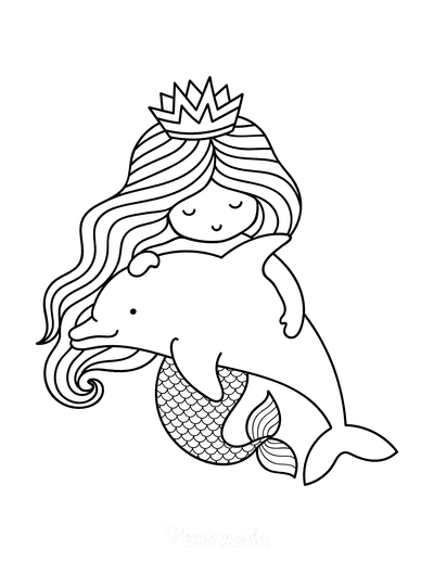 Mermaid Coloring Pages Swimming With Dolphin Cute