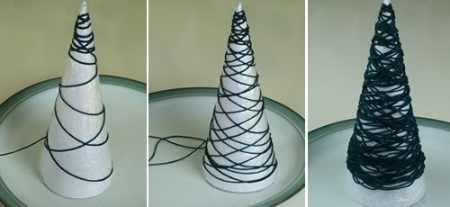 miniature christmas tree ornaments from string