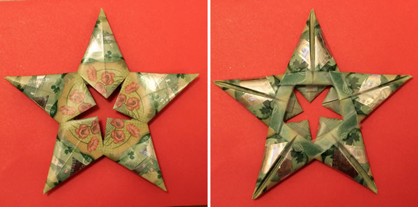 Modular Money Origami Star from 5 Bills - How to Fold Step by Step