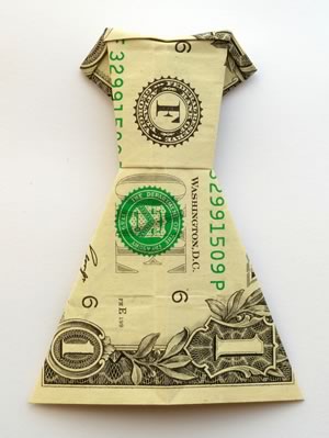 money origami dress dollar bill black side