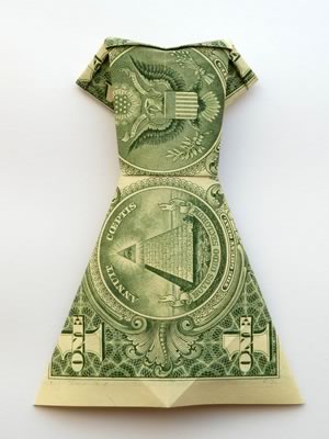 money origami dress finished green bill