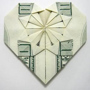 decorative money origami heart