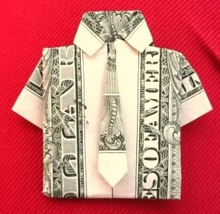 money origami shirt and tie pink background