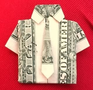 money origami shirt and tie pink background