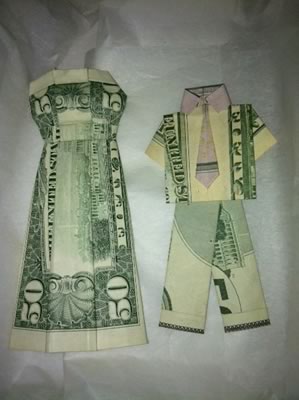 money origami wedding dress and suit