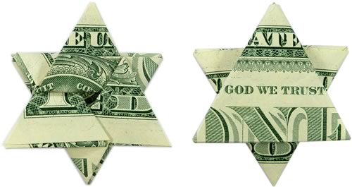money origami star finished dollars