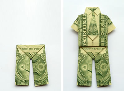 Make money origami trousers or pants, step by step