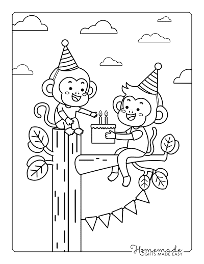 Monkey Coloring Pages Simple Cute Baby Monkey Birthday Party