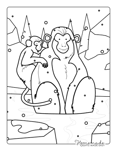 Monkey Coloring Pages Simple Cute Baby Monkey Macaques in Hot Spring