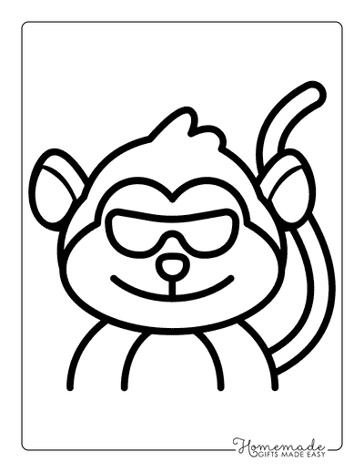 Monkey Coloring Pages Simple Cute Cool Monkey Wearing Sunglasses Outline