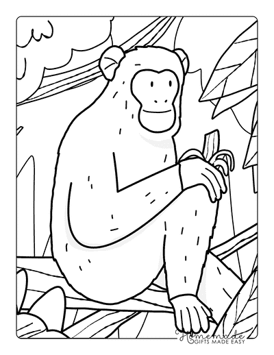 Monkey Coloring Pages Simple Cute Happy Monkey Banana Drawing