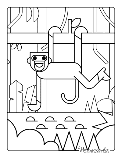 Monkey Coloring Pages Simple Cute Monkey Hanging From Jungle Branch