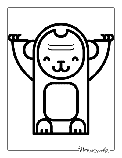 Monkey Coloring Pages Simple Cute Round Happy Gorilla Monkey Outline